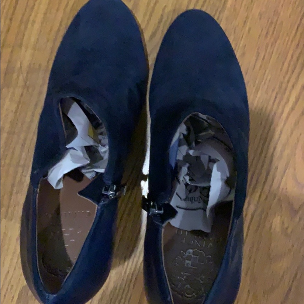 Navy blue suede and leather boots